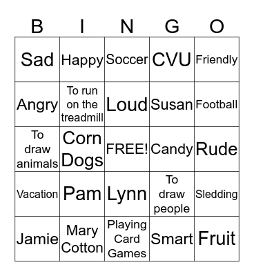 What I Like/Think  Have/Feel BINGO Card