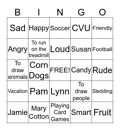 What I Like/Think  Have/Feel BINGO Card