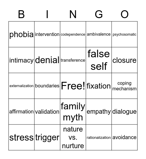 Therapeutic BINGO Card