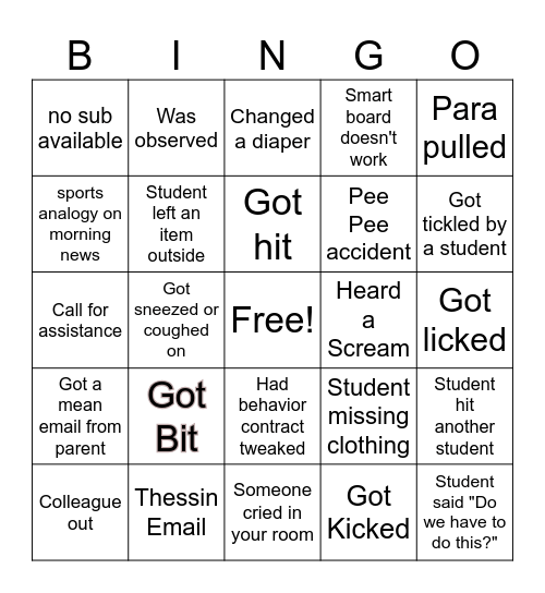 Beall Bingo Card