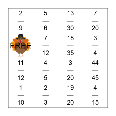 Fraction Bingo Card