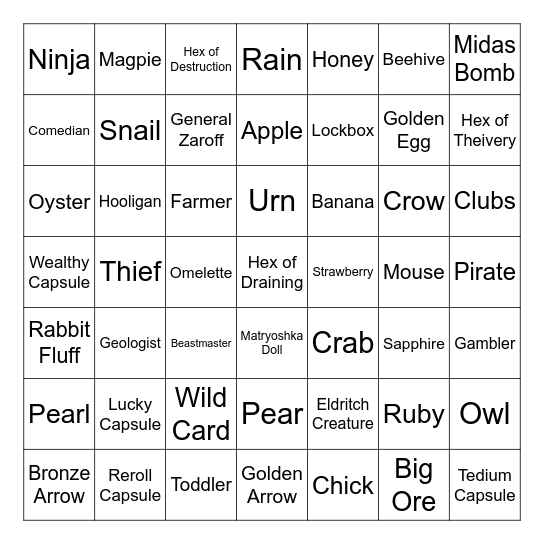 Luck Be A Landlord Bingo (All Symbols) Bingo Card