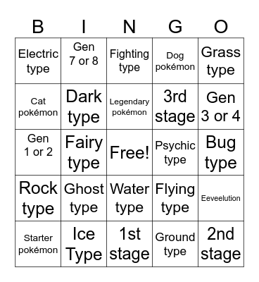 Pokemon Bingo Card