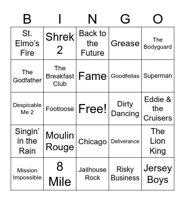 Movie Theme Songs Bingo Card