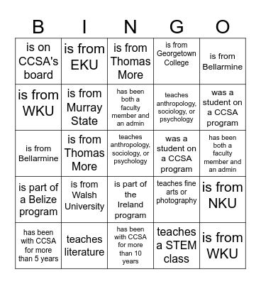 CCSA BINGO - Find someone who... Bingo Card