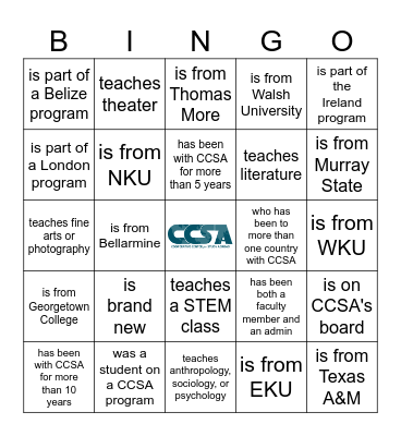 CCSA BINGO - Find a person who... Bingo Card