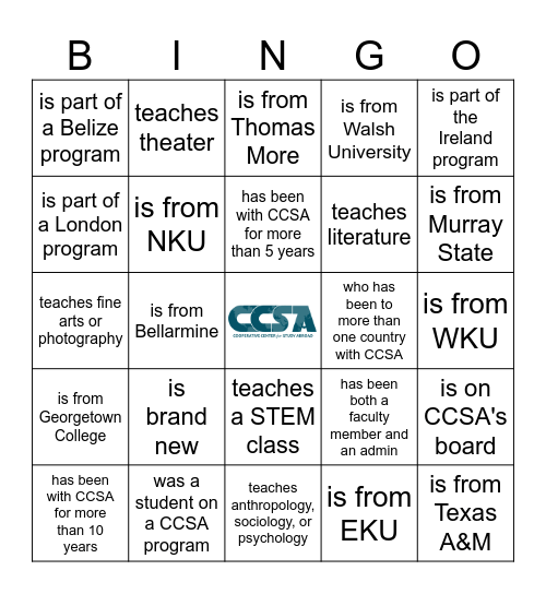 CCSA BINGO - Find a person who... Bingo Card