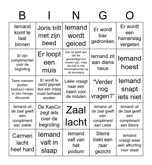 Bingo Van Slag Bingo Card