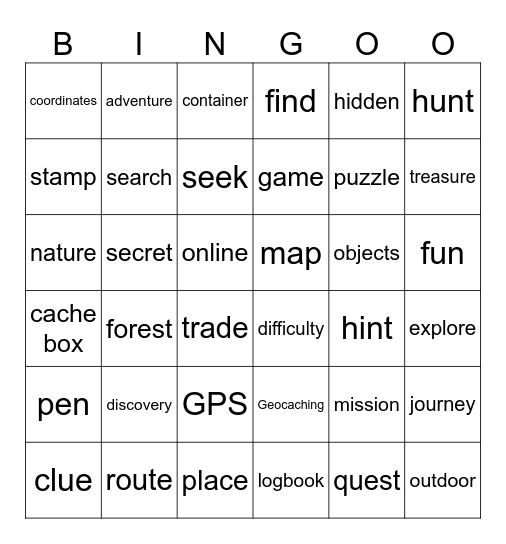 Geocaching Bingo Card