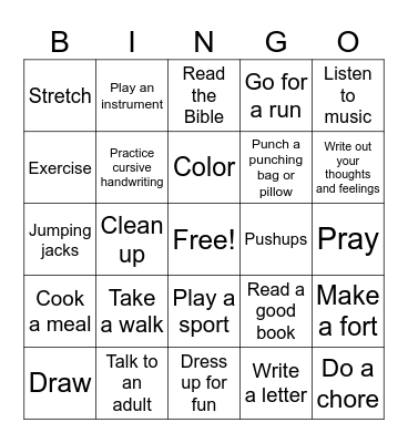 Coping Strategies Bingo Card