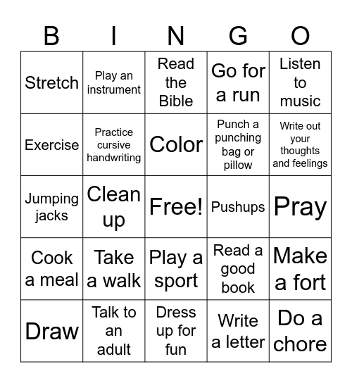 Coping Strategies Bingo Card