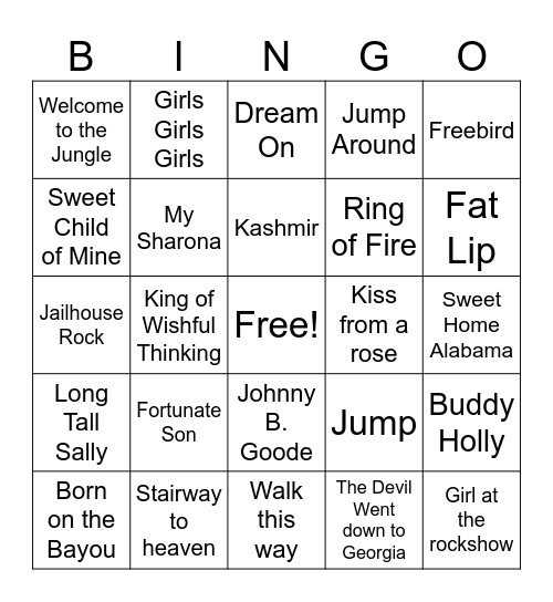 Music Bingo Card