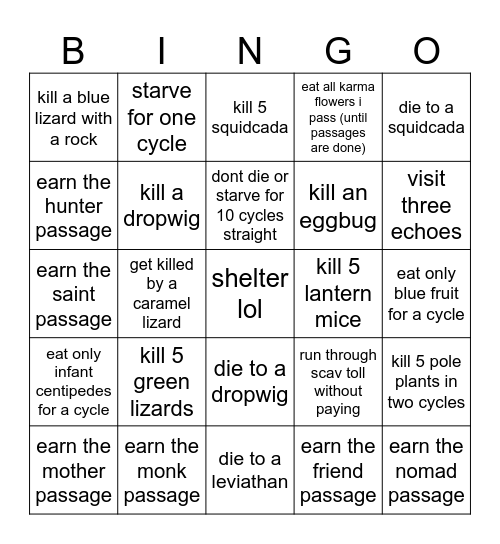rain world binbo (survivor) Bingo Card