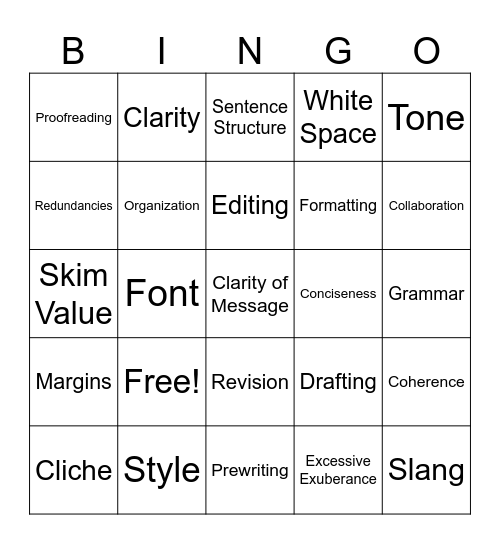 Chapter 4: Revising Businessr Bingo Card