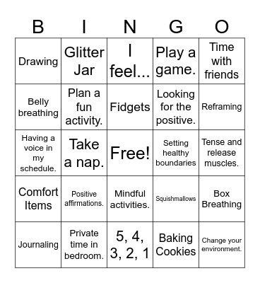 Coping Skills Bingo Card