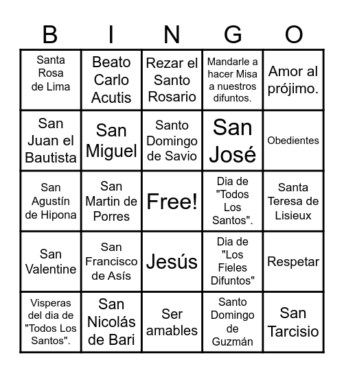 Visperas del dia de "Todos Los Santos" Bingo Card