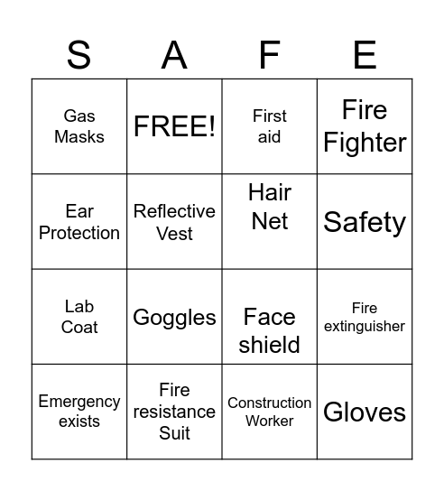 SAFETY & YOU Bingo Card