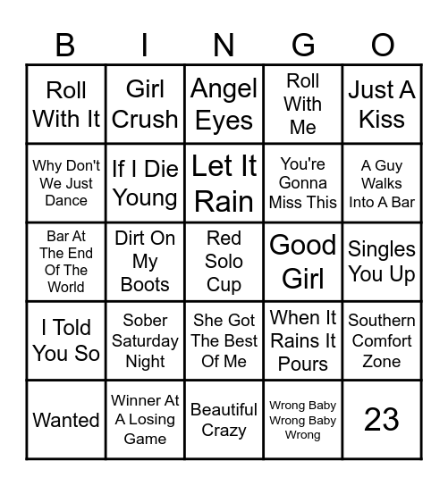 Now That's What I Call Country Bingo Card