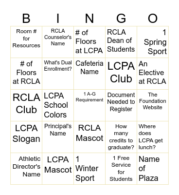 RCLA & LCPA BINGO Card