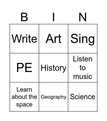 Bingo: School subjects and activities Bingo Card