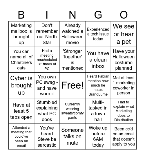 Marketing Team Bingo Card