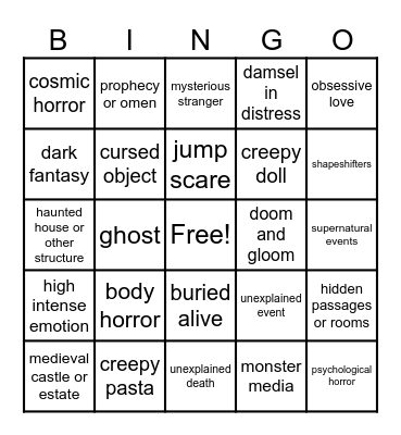 HORROR TROPE BINGO Card