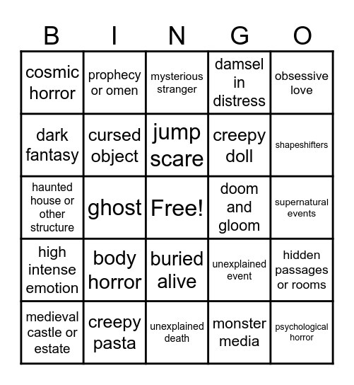 HORROR TROPE BINGO Card