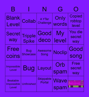 Recent Tab Bingo (Geometry Dash) Bingo Card