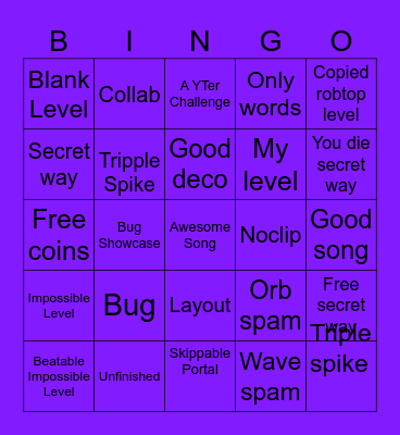 Recent Tab Bingo (Geometry Dash) Bingo Card