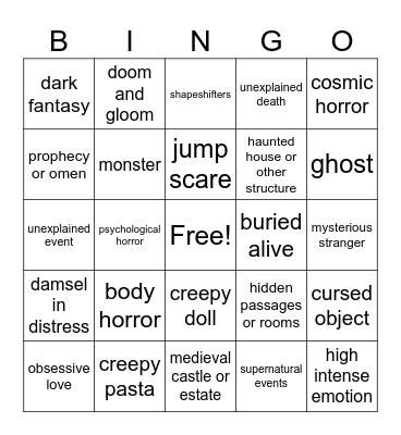 HORROR TROPE BINGO Card