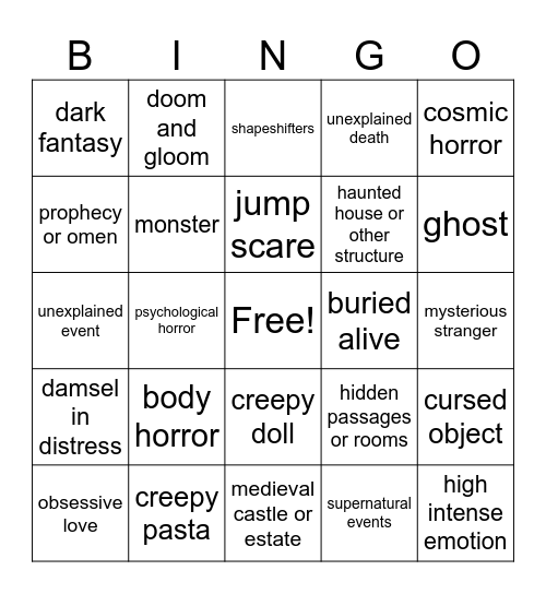 HORROR TROPE BINGO Card