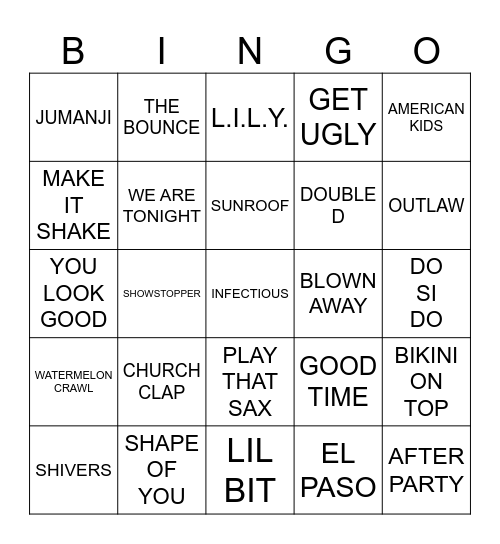 Borderline Line Dancing Bingo Card