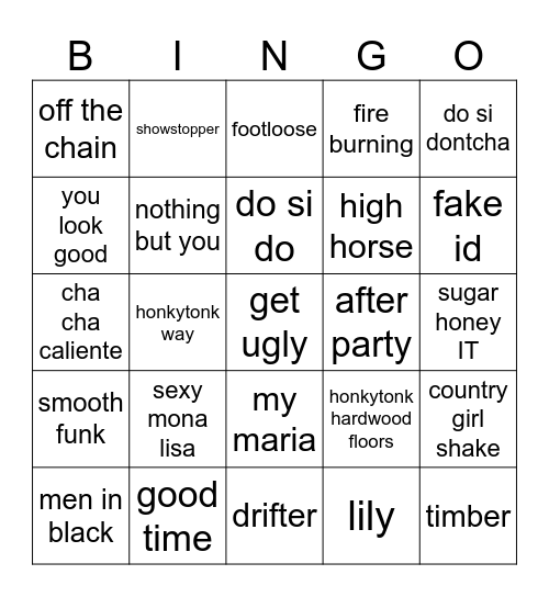 Borderline Line Dance Bingo Card