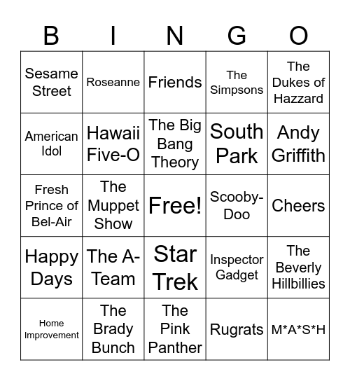 TV Theme Songs Bingo Card