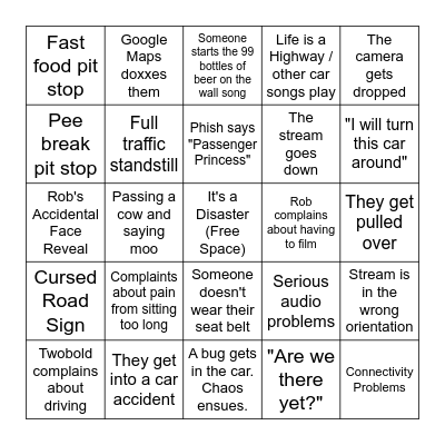 Road Trip Bingo Card