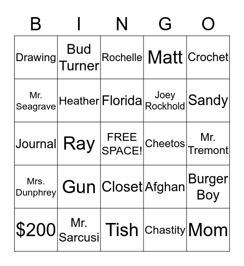 Don't you dare read this Mrs. Dunphrey Bingo Card