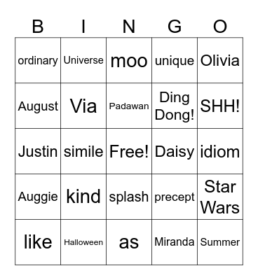 BUNNY'S BINGO Card