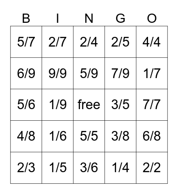 fractions Bingo Card
