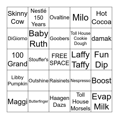 Nestlé 150 Years Bingo Card