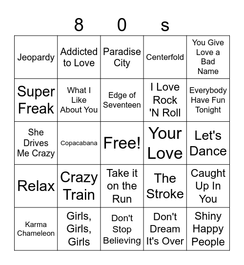 The 1980s Bingo Card