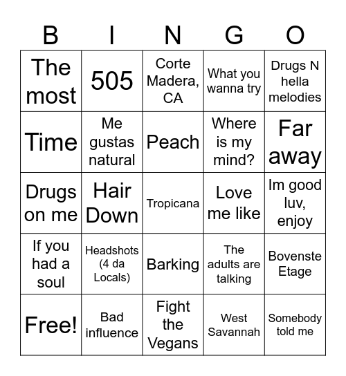 peytons rotation :) Bingo Card