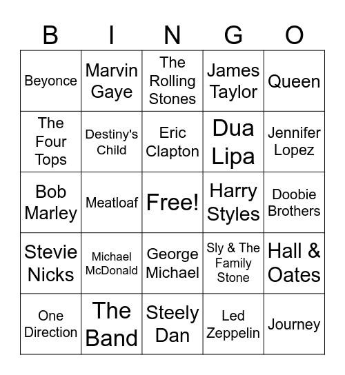 Artists & Groups Bingo Card