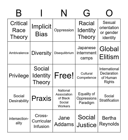 Social Justice Bingo Card