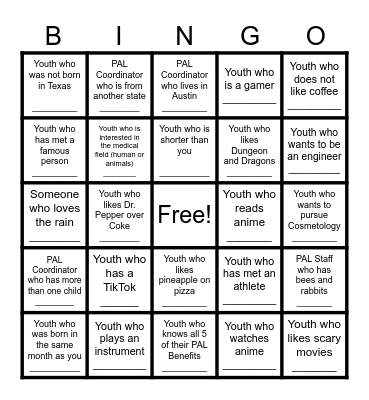 Youth Leadership Council (YLC) Edition Bingo Card