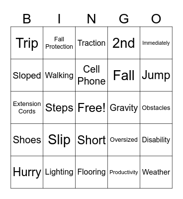 Slips, Trips, & Falls Bingo Card
