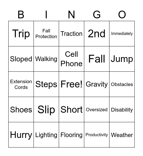 Slips, Trips, & Falls Bingo Card