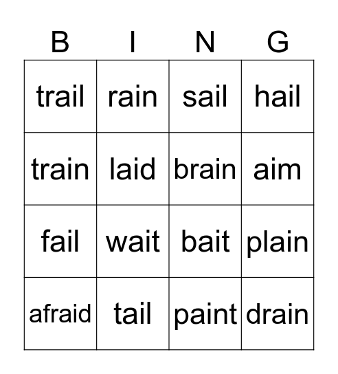 "ai" words Bingo Card