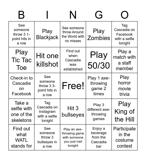 Cascadia Bingo Card