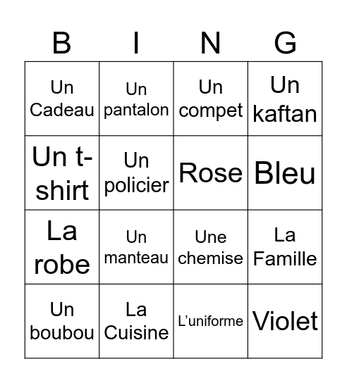 Qu’est-ce que tu portes Simone Bingo Card