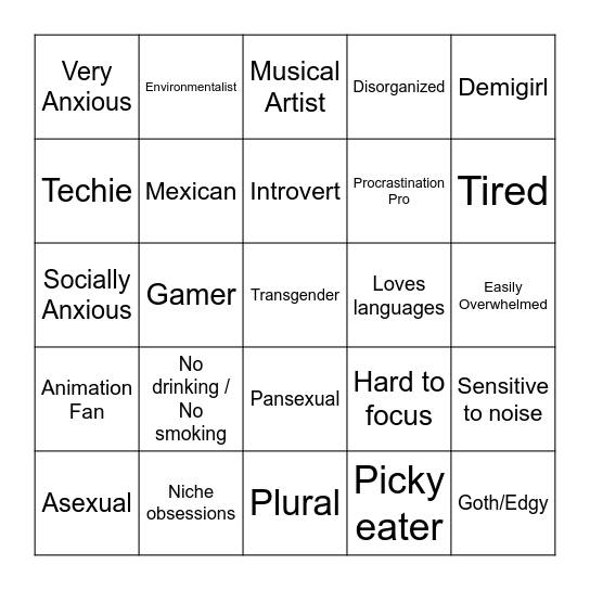 Diana's Bingo Card